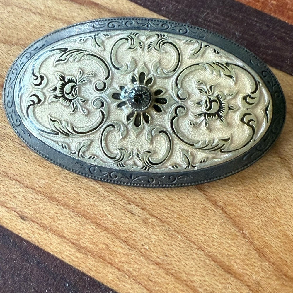 VintageOval Floral Filigree Brooch - Gold and Silver Tone by Katherine Popsico